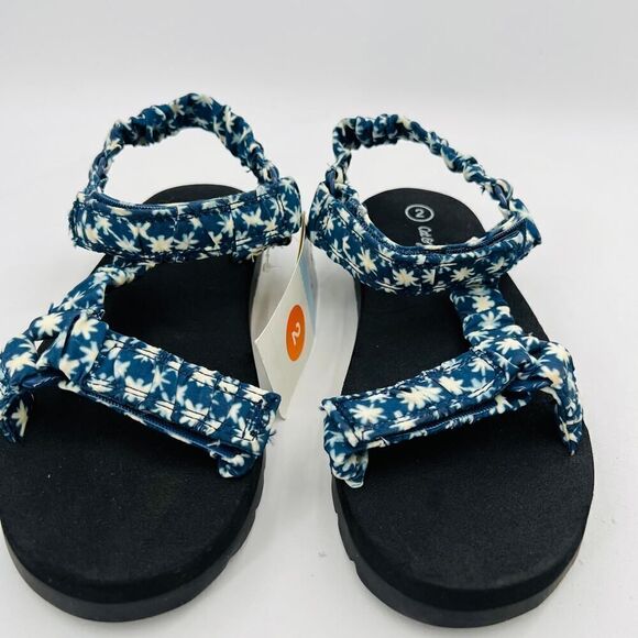 Cat & Jack Kids Girls Navy Blue Floral Platform Sport Sandals Size 2 - Picture 6 of 11